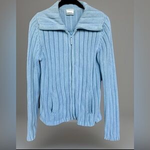 Next Womens Long Sleeve Full Zip Ribbed Knit Cardigan Blue Pockets US 10/UK 14